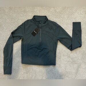 Dark Gray/Green Long Sleeve Athletic Quarter Zip Up